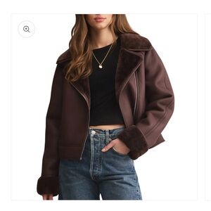 Z supply Leather Jacket with Faux Fur Collar in cherry chocolate - Small